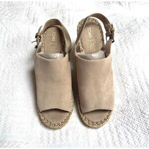 Toms Monica Espadrille Wedge Sandals Suede Peep Toe Sling Back Size 11W